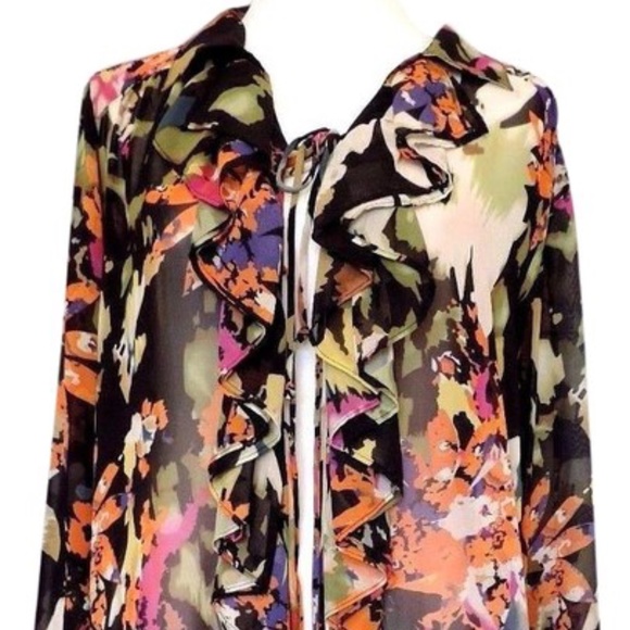 CAbi #146 Cascading Ruffle Tie Front Blouse Small - Picture 2 of 9